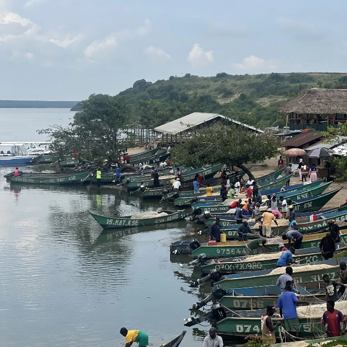 A view of fishing boats at shore in Uganda